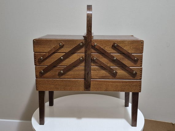 Vintage Accordion Sewing Box: Large Fold Out Craft Storage