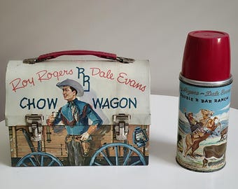 Vintage 1958 Open Red Barn Metal Lunchbox and Thermos - Etsy
