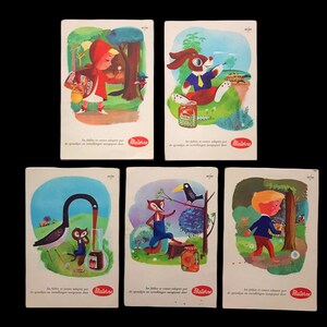 Cartes postales hollandaises Materne vintage un ensemble de 5 cartes postales vers 1950 milieu du siècle 50 avec des fables et des histoires