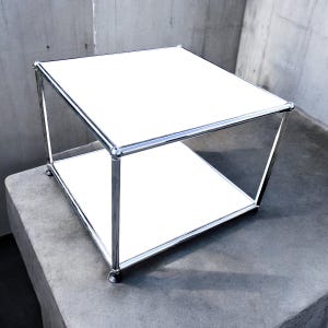 USM Haller side table 50 tubular chrome plated white ral9010 shelves storage by fritz haller & paul schaerer modernist minimalist design