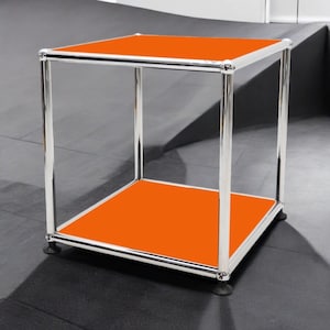 USM Haller サイドテーブル 35 管状クロムメッキオレンジ ral2004 棚収納 by fritz Haller & Paul Schaerer モダニスト ミニマリスト デザイン