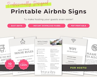 Druckbare Airbnb-Schilder, Airbnb-Willkommensschilder-Vorlage, Airbnb-Gastgeber, Airbnb-Regeln, Kurzzeitvermietung, Airbnb-Hausregeln