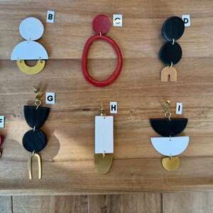 Art Deco Polymer Clay Earrings, Bold Red, Black and White for a Modern Look