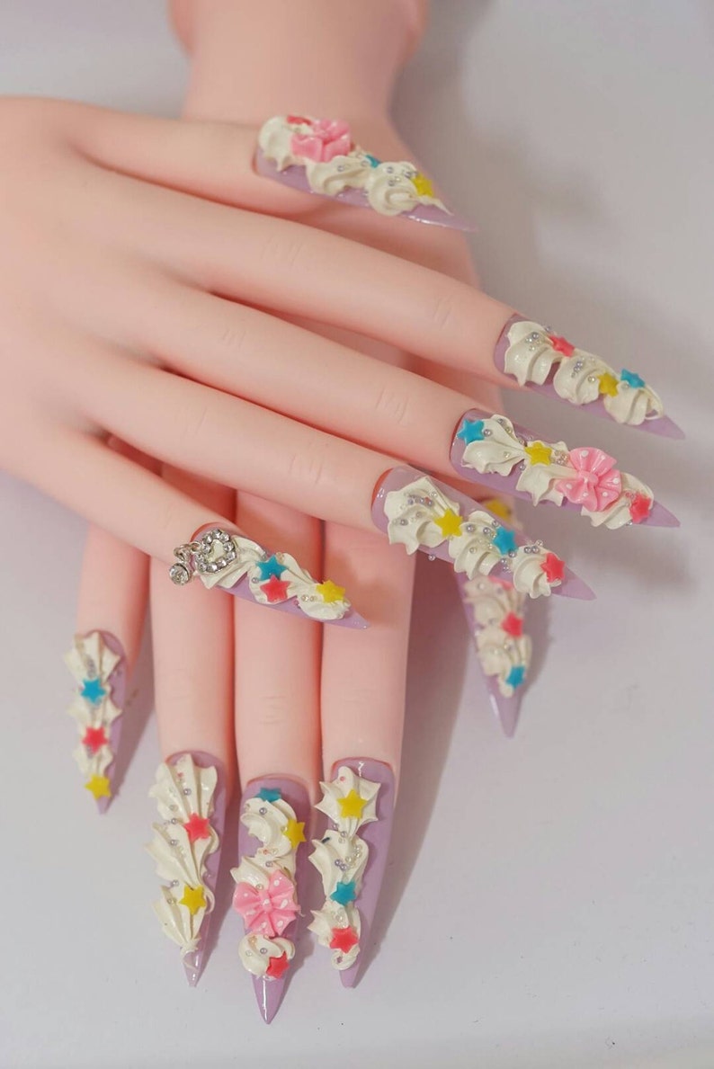Nails Stiletto Nails Super Long Nails Fairy Kei Japanese Etsy