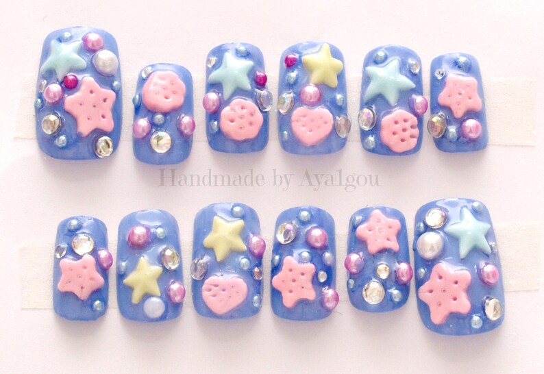 Deco nails 3D nail kawaii nail blue nail Harajuku lolita image 1