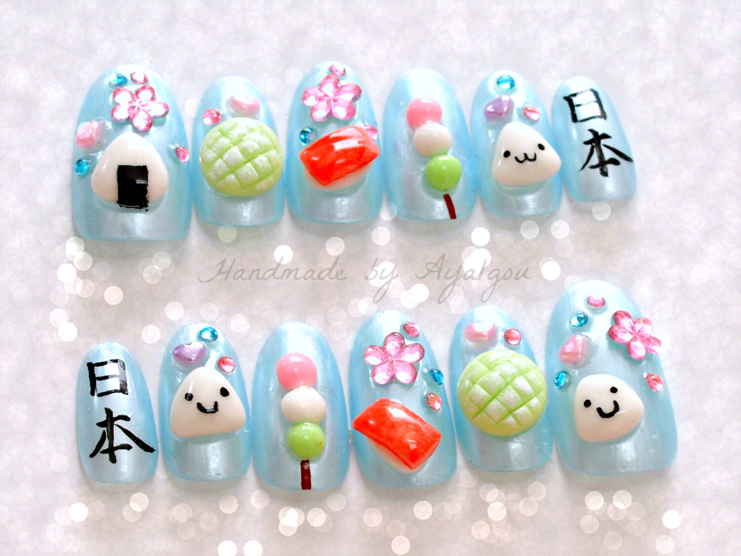 Nails Deco Nails 3d Nails Onigiri Kawaii Food Kanji Etsy