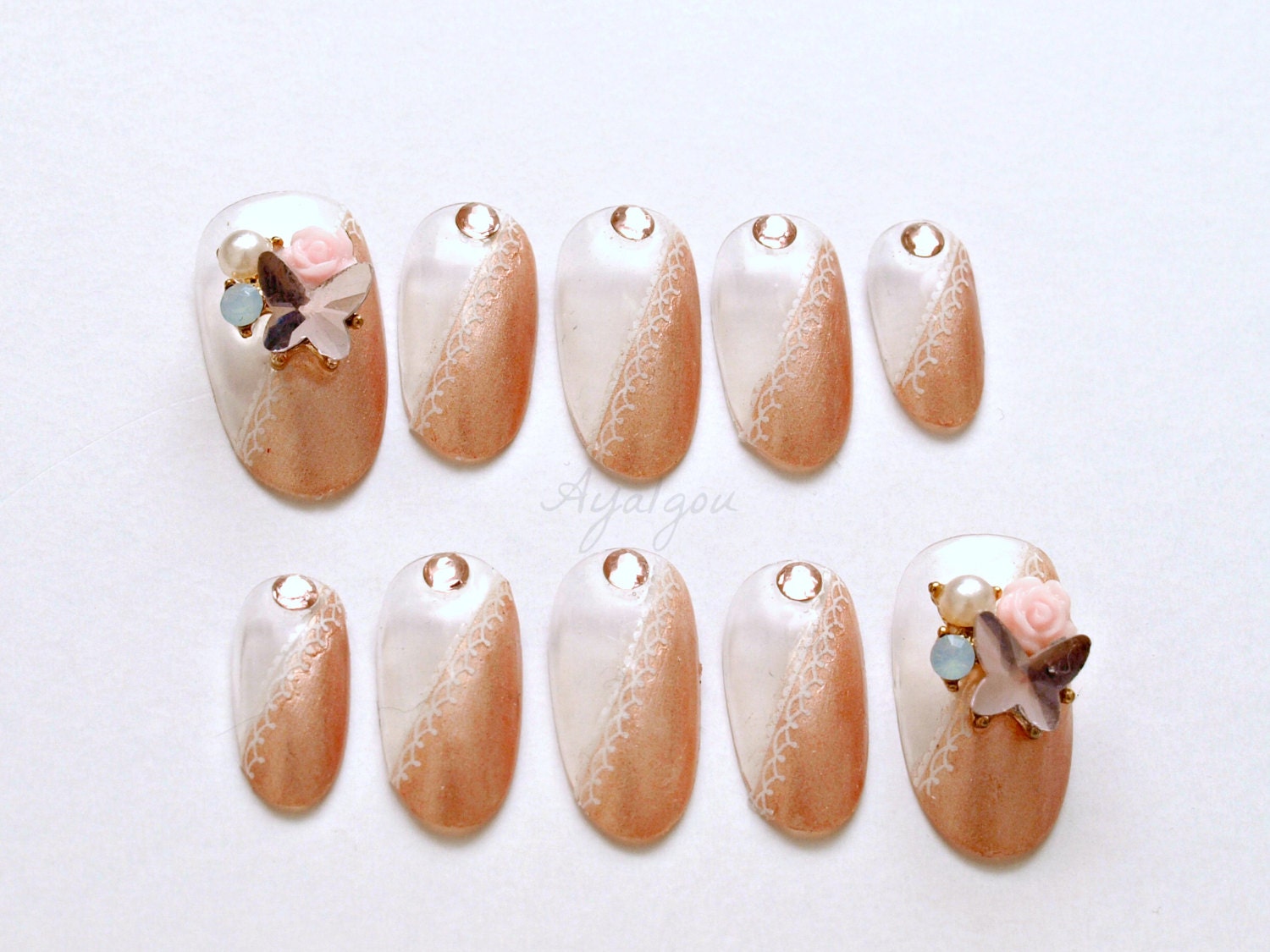 Acrylic Nails Press on Nails Oval Nails Elegant Hime - Etsy
