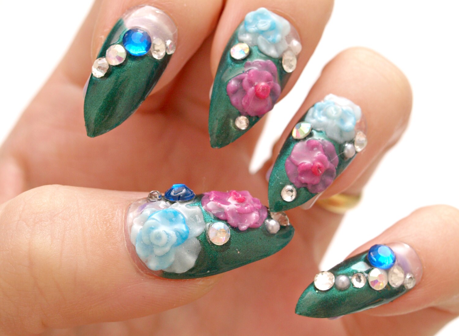 Japanese 3D Nail Green 3D Flower Nail Bling Nail Swag - Etsy Israel