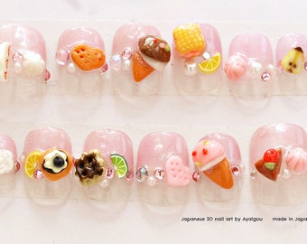 Japanese 3D nail, fairy kei, pastel fashion, Harajuku, fake sweets, deco nails, 3D nails, kawaii nail, short nail, fake food, miniature food