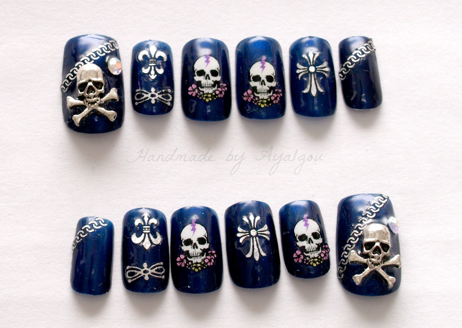 Nails Skull Goth Punk Navy Blue Nail Cross Silver - Etsy Sweden Nails Skull Goth Punk Navy Blue Nail Cross Silver - Etsy Sweden