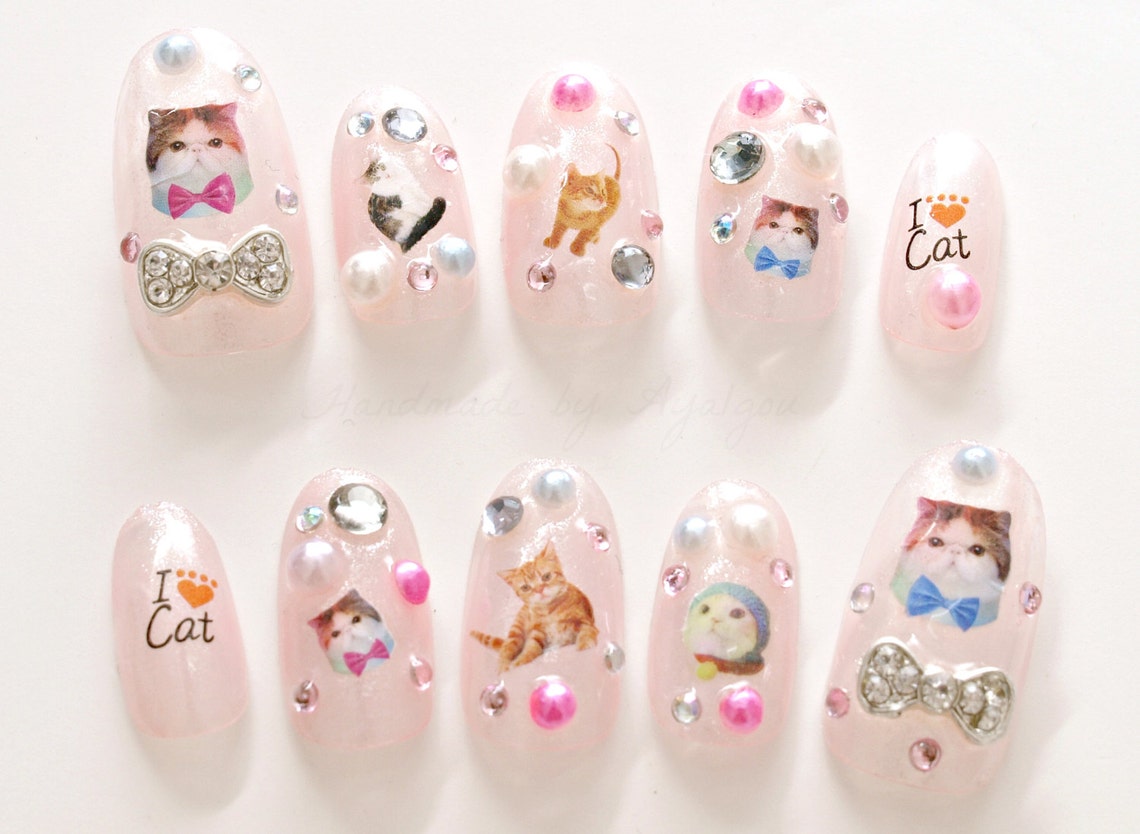 Cat Nail Art Cat Nail Decal Kawaii Nails Kitty 3D Nail Etsy