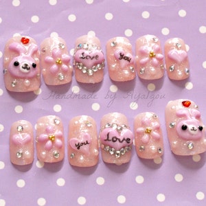 Pink Candy Nails, Kawaii Lollipop Japanese Nail Art, Harajuku Fashion 