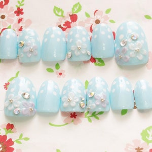 Wedding Nail Aqua Blue Flower Nail Pretty Nails 3D Nail - Etsy