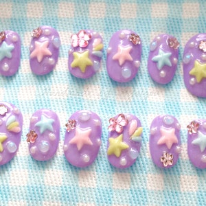 Fairy kei, pastel nail, shooting star, star nail, 3D nails, kawaii nails, Japanese fashion, Japanese nail, nails