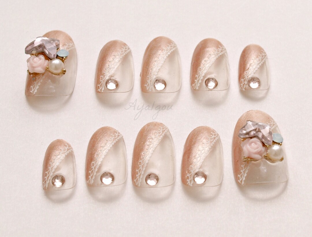 Acrylic Nails Press on Nails Oval Nails Elegant Hime - Etsy