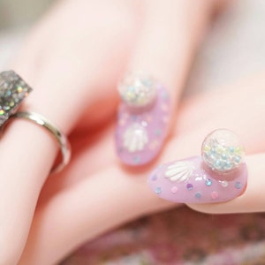 4D nails, Japanese nail art, lilac, sakura, fake nails, beads nail art, glass dome jewelry, oval nails, festive nails, Christmas nail art image 4