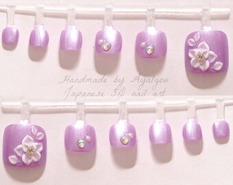 Toe nails, 3D nails, Japanese nail art, lilac, lavender, pastel, summer, floral, decoden, kawaii nails