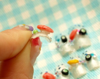 Sushi, Japanese 3D nail, deco nail, clay sushi, kawaii, Japanese food, festive, nail art, glitter, white nail, summer, funny, original, nail