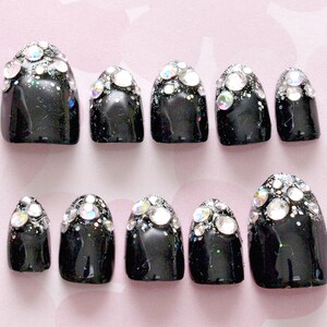 Holiday nail, party nail, bling nail, nail swag, gift for her, drag queen, press on nail, reusable nail, glam nail, goth nail, punk nail, image 1