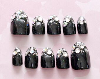 Holiday nail, party nail, bling nail, nail swag, gift for her, drag queen, press on nail, reusable nail, glam nail, goth nail, punk nail,