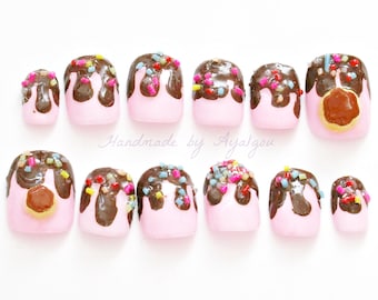 Kawaii nails, fairy kei, 3D nails, deco nails, lolita, pudding, flan, dripping, chocolate, fake sweets, Japanese nail art