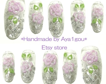 Nails, 3D nail, Japanese nail, fake nails, gyaru, Harajuku, rose, floral, flower, kawaii, lolita fashion, egl, wedding nail, bridal nail