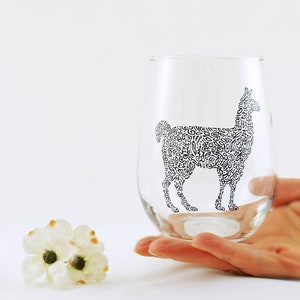 Llama glass / Personalized hand painted llama stemless wine glass / Llama gift / Llama lover / Animal glass image 2