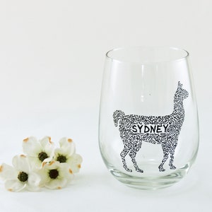 Llama glass / Personalized hand painted llama stemless wine glass / Llama gift / Llama lover / Animal glass image 5