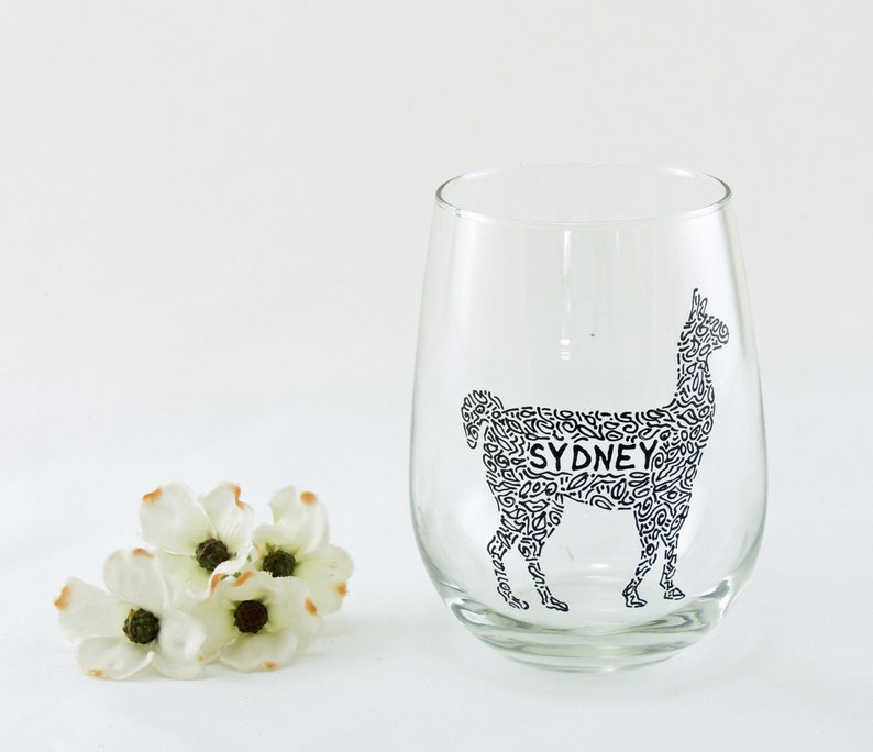 Llama glass / Personalized hand painted llama stemless wine glass / Llama gift / Llama lover / Animal glass image 5