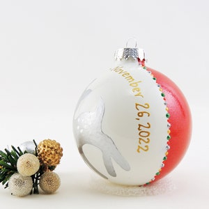 Cute fawn deer doe baby's first Christmas ornament Hand painted custom personalized glass ball image 3