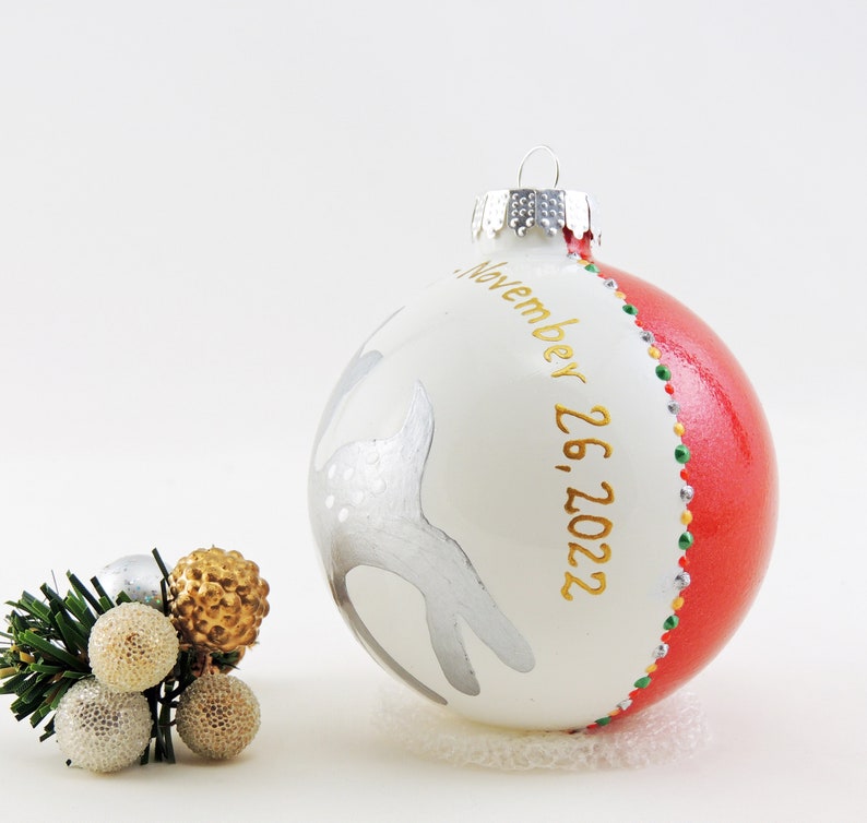 Cute fawn deer doe baby's first Christmas ornament Hand painted custom personalized glass ball image 3