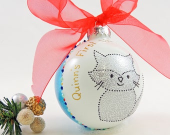 Baby's first Christmas ornament - Hand painted cute fox glass ball - Custom personalized new baby gift