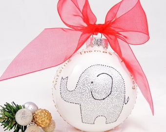 Niedliche Baby Elefant Ornament - Neues Baby Geschenk - Personalisierte benutzerdefinierte handgemalte Weihnachts Glas Ornament - Baby Mädchen Geschenk - Baby Jungen Geschenk