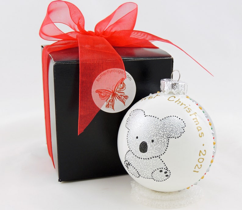 Koala bear baby's first Christmas ornament Hand painted custom personalized glass ball Cute koala gift New baby gift image 5