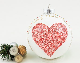 Wedding or Engagement Love ornament - Hand painted personalized custom glass ball - Christmas ornament - Wedding gift