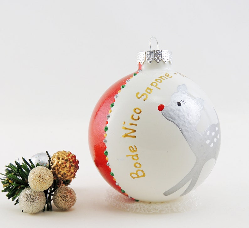 Cute fawn deer doe baby's first Christmas ornament Hand painted custom personalized glass ball image 2