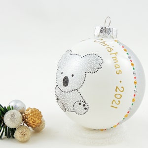 Koala bear baby's first Christmas ornament Hand painted custom personalized glass ball Cute koala gift New baby gift image 3
