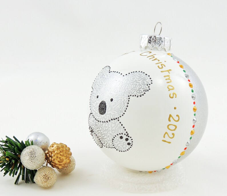 Koala bear baby's first Christmas ornament Hand painted custom personalized glass ball Cute koala gift New baby gift image 3