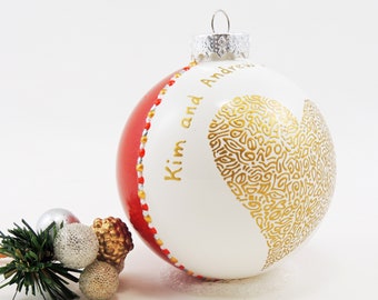 Newlywed Christmas ornament - Hand painted personalized custom glass ball - Wedding Engagement gift