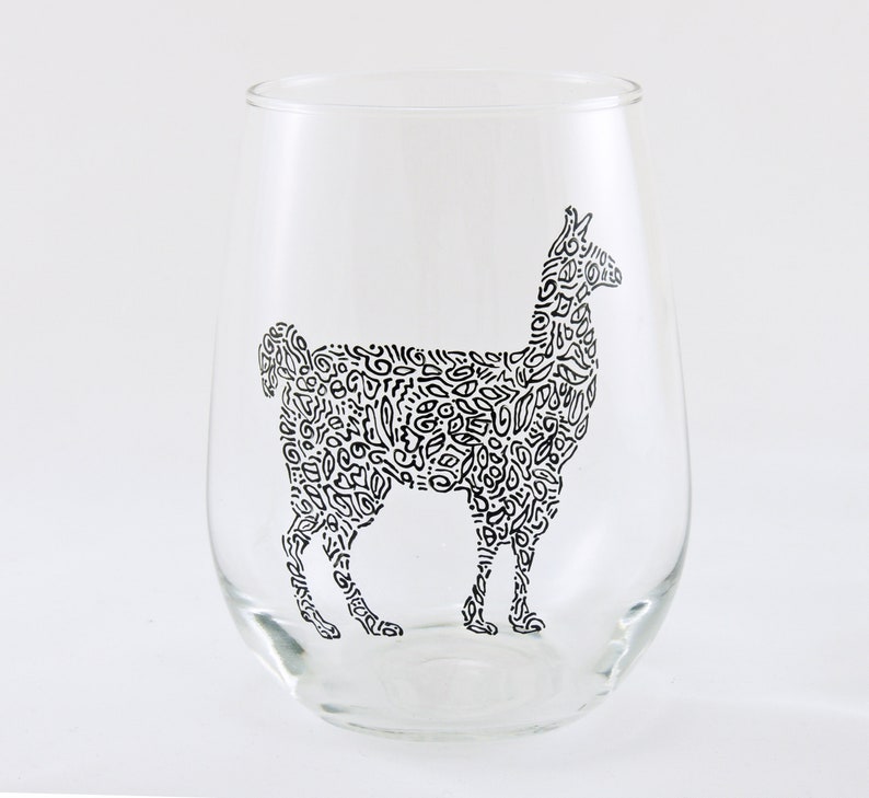 Llama glass / Personalized hand painted llama stemless wine glass / Llama gift / Llama lover / Animal glass image 3