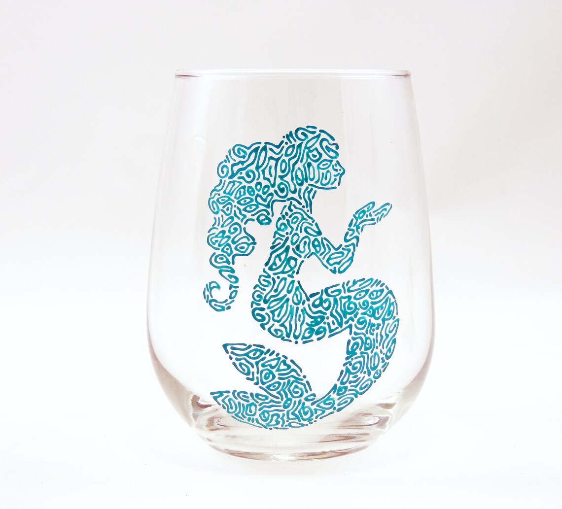 Mermaid Wine Glasses / Mermaid Gift / Nautical Coastal Beach Etsy