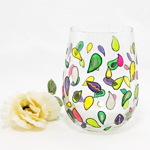 Hand Painted Stemless Wine Glass: Colorful Artsy Glassware
