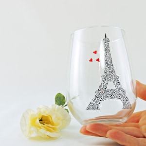Paris Eiffelturm Weinglas - Handbemalt - Paris Liebhaber Geschenk - Auflistung ist für ein Glas: Wählen Sie Silber oder Schwarz