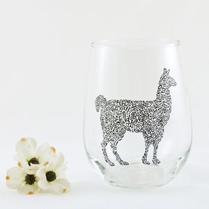 Llama glass / Personalized hand painted llama stemless wine glass / Llama gift / Llama lover / Animal glass image 1