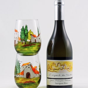 Tuscany wine glasses, Tuscan, Provence, French, France, Italian, Hand painted stemless wine glasses, Set of 2 image 5