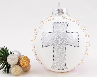 Baptism Christening First Communion Confirmation Christmas custom hand painted glass ball ornament / Baptism gift / New baby gift