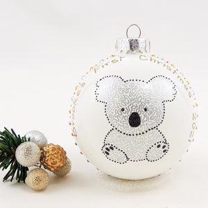 Koala bear baby's first Christmas ornament Hand painted custom personalized glass ball Cute koala gift New baby gift image 1