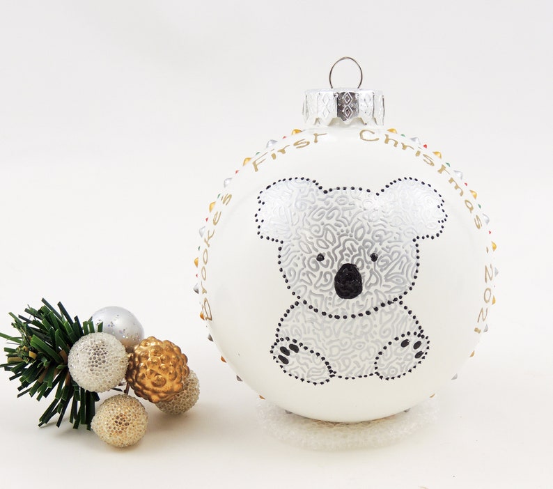 Koala bear baby's first Christmas ornament Hand painted custom personalized glass ball Cute koala gift New baby gift image 1