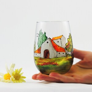 Tuscany wine glasses, Tuscan, Provence, French, France, Italian, Hand painted stemless wine glasses, Set of 2 image 4