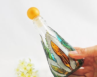 Hand painted glass bottle / Decorative bottle / Coral reef inspired / One of a kind soap dispenser, oil bottle